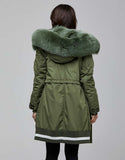 Green Fur Trimmed Bombers Parka For Women