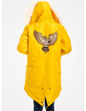 Yellow Fur Trimmed Parka For Women