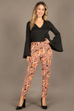 1307 High rise, fitted pants, elastic waist, front split bottom hem.