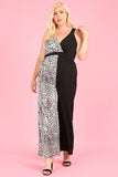 1292 Color block, sleeveless jumpsuit, v-neck, loose fit leg.