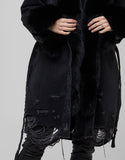 Black Fur Trimmed Canvas Parka For Women