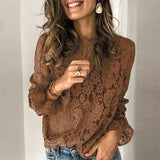 Summer Lace Crochet Flower Blouses Shirt Long Sleeve Shirt