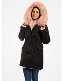Fur Trimmed Parka For Women Black
