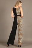 1292 Color block, sleeveless jumpsuit, v-neck, loose fit leg.