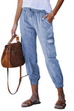 Blue Drawstring Cargo Pocketed Joggers