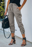 Women Fashion Gray Drawstring Cargo Pocketed Joggers