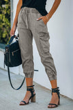 Women Fashion Gray Drawstring Cargo Pocketed Joggers