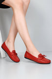 Red Leather Casual Flat Shoes