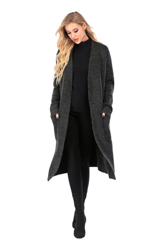 Women's Wool Open Front Long Sleeve Cardigan Sweater with Pockets