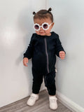 Black Zip up Ribbed Romper Babygrow Sleepsuit 0-3Y Unisex