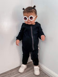 Black Zip up Ribbed Romper Babygrow Sleepsuit 0-3Y Unisex