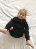 Black Zip up Ribbed Romper Babygrow Sleepsuit 0-3Y Unisex
