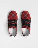 Men's Athletic Sneakers, Red Plaid Low Top Running Shoes - 014HXG