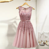 It's YiiYa Cocktail Dress Little Appliques Beading Pink Wedding Formal Dresses Flowers Illusion Knee Length Party Gown LX073-2