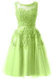 It's YiiYa Cocktail Dress Little Appliques Beading Pink Wedding Formal Dresses Flowers Illusion Knee Length Party Gown LX073-2