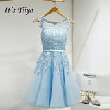 It's YiiYa Cocktail Dress Little Appliques Beading Pink Wedding Formal Dresses Flowers Illusion Knee Length Party Gown LX073-2