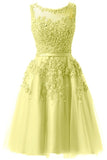 It's YiiYa Cocktail Dress Little Appliques Beading Pink Wedding Formal Dresses Flowers Illusion Knee Length Party Gown LX073-2