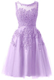 It's YiiYa Cocktail Dress Little Appliques Beading Pink Wedding Formal Dresses Flowers Illusion Knee Length Party Gown LX073-2