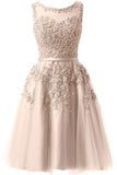 It's YiiYa Cocktail Dress Little Appliques Beading Pink Wedding Formal Dresses Flowers Illusion Knee Length Party Gown LX073-2