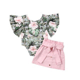 Emmababy  Summer Baby Girl Clothes  Ruffle Floral Girl  Romper Tops+Sk