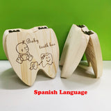 Baby Wood Tooth Box Organizer Spanish English Russian Teeth Storage Collect for Boys Girls Umbilical Save Keepsake Souvenir