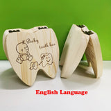 Baby Wood Tooth Box Organizer Spanish English Russian Teeth Storage Collect for Boys Girls Umbilical Save Keepsake Souvenir