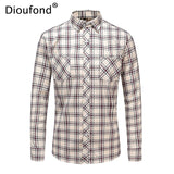 Dioufond Mens Pocket Flannel Plaid Cotton Shirt Long Sleeve Checkered Casual Slim Fit Black Warm Autumn Winter Shirts New