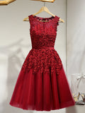 It's YiiYa Cocktail Dress Little Appliques Beading Pink Wedding Formal Dresses Flowers Illusion Knee Length Party Gown LX073-2