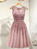 It's YiiYa Cocktail Dress Little Appliques Beading Pink Wedding Formal Dresses Flowers Illusion Knee Length Party Gown LX073-2