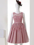 It's YiiYa Cocktail Dress Little Appliques Beading Pink Wedding Formal Dresses Flowers Illusion Knee Length Party Gown LX073-2