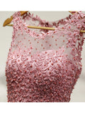 It's YiiYa Cocktail Dress Little Appliques Beading Pink Wedding Formal Dresses Flowers Illusion Knee Length Party Gown LX073-2