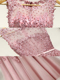 It's YiiYa Cocktail Dress Little Appliques Beading Pink Wedding Formal Dresses Flowers Illusion Knee Length Party Gown LX073-2