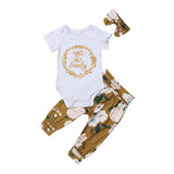 3Pcs Baby Girl Outfit Summer Short Sleeve Infant Letter Romper