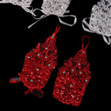 1 Pair 2 Styles White/Red/Beige Bridal Gloves Elegant Short Paragraph Rhinestone White Lace Glove Beautiful Wedding Accessories