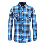 Dioufond Mens Pocket Flannel Plaid Cotton Shirt Long Sleeve Checkered Casual Slim Fit Black Warm Autumn Winter Shirts New