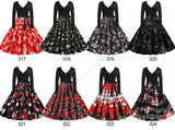 Black Big Swing Print Vintage Christmas Dress Women Winter Casual Long Sleeve V Neck Sexy New Year Party Dress Plus Size S~3XL