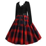 Black Big Swing Print Vintage Christmas Dress Women Winter Casual Long Sleeve V Neck Sexy New Year Party Dress Plus Size S~3XL