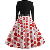 Black Big Swing Print Vintage Christmas Dress Women Winter Casual Long Sleeve V Neck Sexy New Year Party Dress Plus Size S~3XL