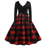 Black Big Swing Print Vintage Christmas Dress Women Winter Casual Long Sleeve V Neck Sexy New Year Party Dress Plus Size S~3XL