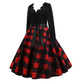 Black Big Swing Print Vintage Christmas Dress Women Winter Casual Long Sleeve V Neck Sexy New Year Party Dress Plus Size S~3XL
