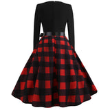 Black Big Swing Print Vintage Christmas Dress Women Winter Casual Long Sleeve V Neck Sexy New Year Party Dress Plus Size S~3XL