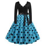 Black Big Swing Print Vintage Christmas Dress Women Winter Casual Long Sleeve V Neck Sexy New Year Party Dress Plus Size S~3XL