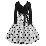 Black Big Swing Print Vintage Christmas Dress Women Winter Casual Long Sleeve V Neck Sexy New Year Party Dress Plus Size S~3XL