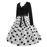 Black Big Swing Print Vintage Christmas Dress Women Winter Casual Long Sleeve V Neck Sexy New Year Party Dress Plus Size S~3XL