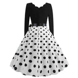 Black Big Swing Print Vintage Christmas Dress Women Winter Casual Long Sleeve V Neck Sexy New Year Party Dress Plus Size S~3XL