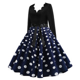 Black Big Swing Print Vintage Christmas Dress Women Winter Casual Long Sleeve V Neck Sexy New Year Party Dress Plus Size S~3XL