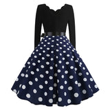 Black Big Swing Print Vintage Christmas Dress Women Winter Casual Long Sleeve V Neck Sexy New Year Party Dress Plus Size S~3XL