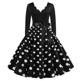 Black Big Swing Print Vintage Christmas Dress Women Winter Casual Long Sleeve V Neck Sexy New Year Party Dress Plus Size S~3XL