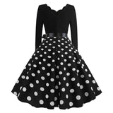 Black Big Swing Print Vintage Christmas Dress Women Winter Casual Long Sleeve V Neck Sexy New Year Party Dress Plus Size S~3XL