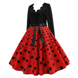 Black Big Swing Print Vintage Christmas Dress Women Winter Casual Long Sleeve V Neck Sexy New Year Party Dress Plus Size S~3XL